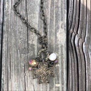 Rustic Cross Necklace with Beads